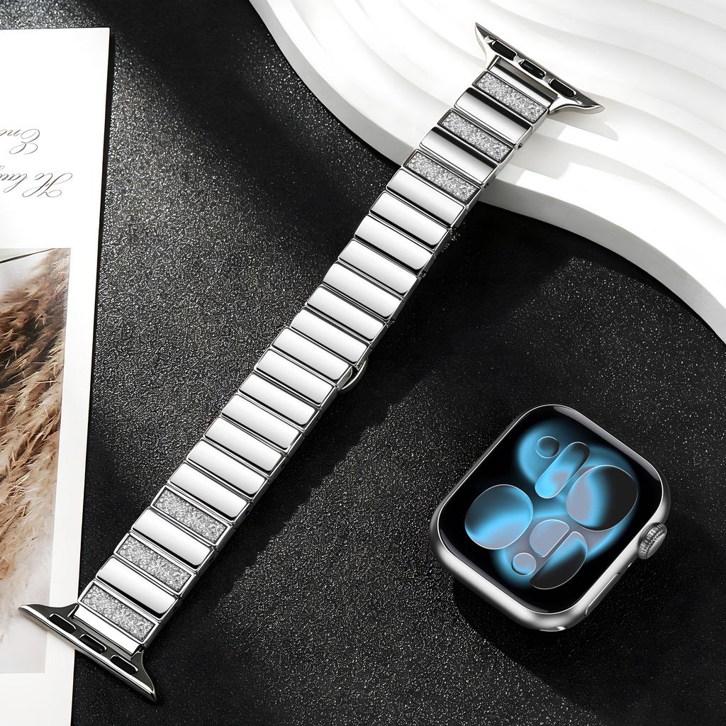 Rhinestone Piano Link Metal Watch Band, Luxury Strap for Apple Watch Series 1-11 38/40/41/42/44/45/46/49mm, Women Replacement Wristband