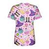 Women Short Sleeve V Neck Medical Scrub Top Halloween Pattern Printed Lightweight Breathable Nurse Workwear Uniform Shirt