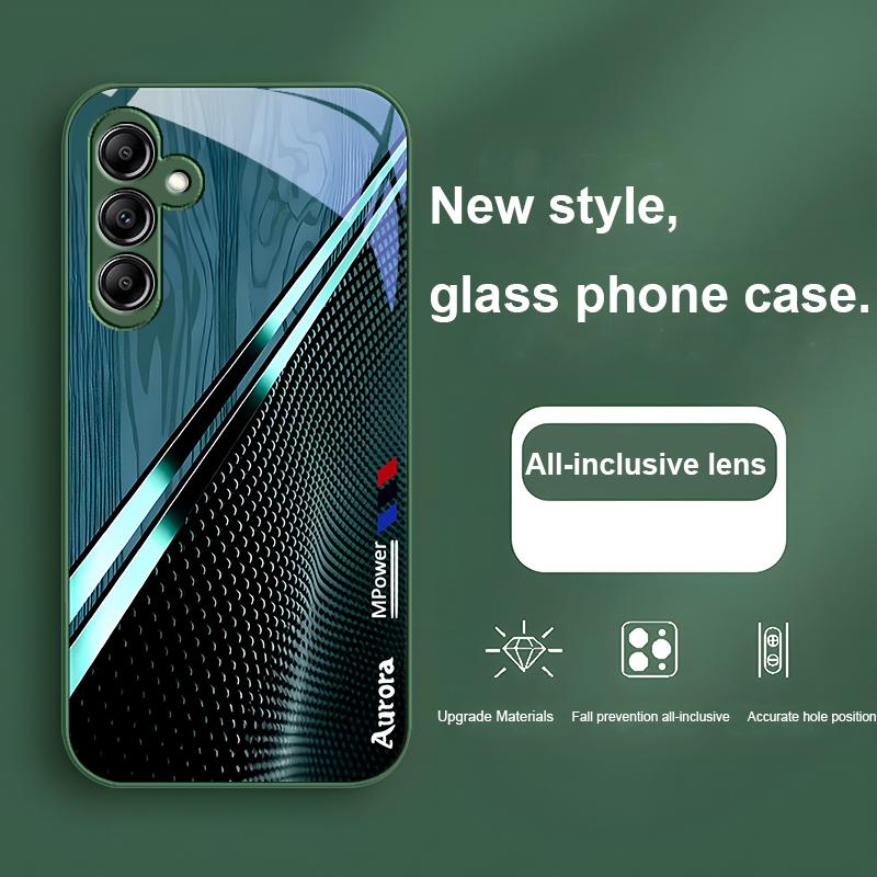 Glass Phone Case For Samsung Galaxy A01 A02 03 Core A04 14 4G 13 54 34 31 20 25 23 22 5G S21 Ultra S20 Gradient Wood Grain Green