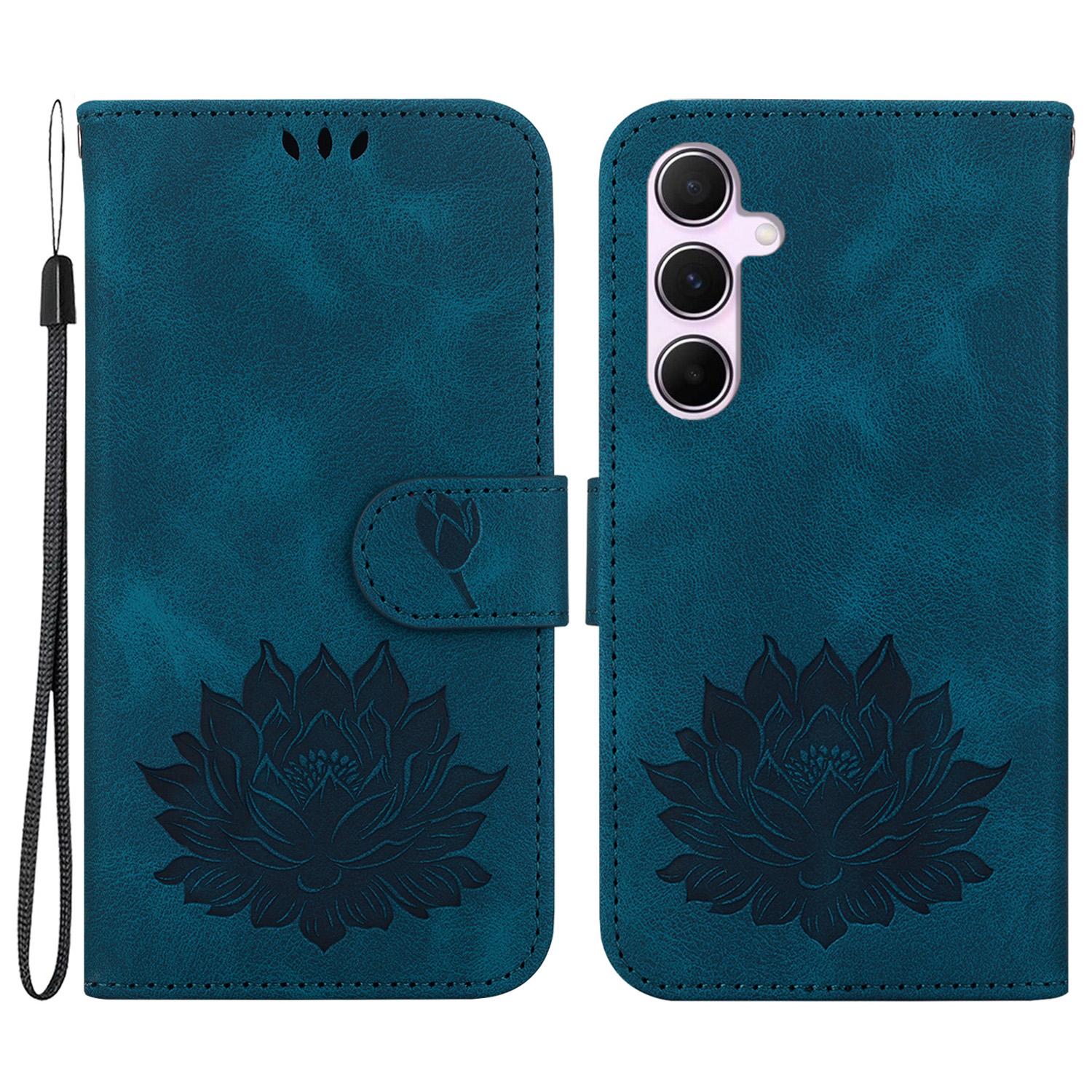 

For Samsung Galaxy A55 5G Case Wallet Stand Lotus Pattern Leather Phone Cover Blue