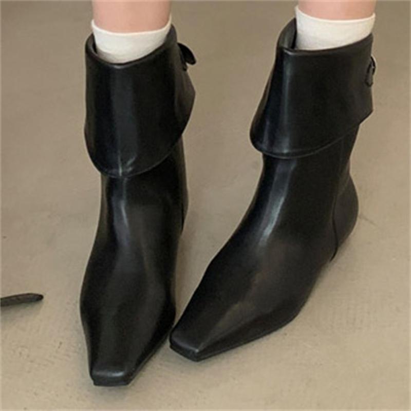 Mode Bequem Weich Leder Gürtelschnalle Damen Stiefeletten Frühling Herbst Kurze Stiefeletten Prägnant Quadratisch Niedrige Absätze Freizeitschuhe