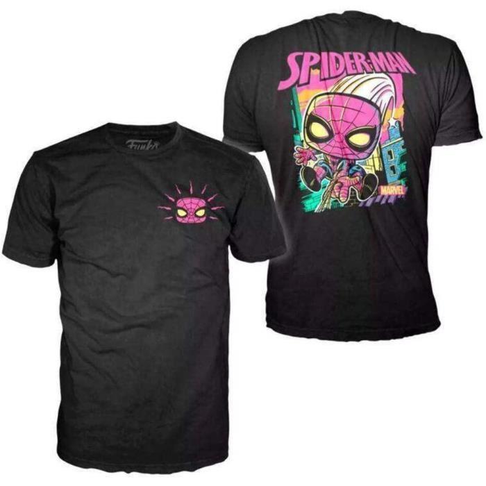 Figurine Funko Pop! & T.Shirt (Adult) Taille M : Marvel - Spider-Man (Black Light)