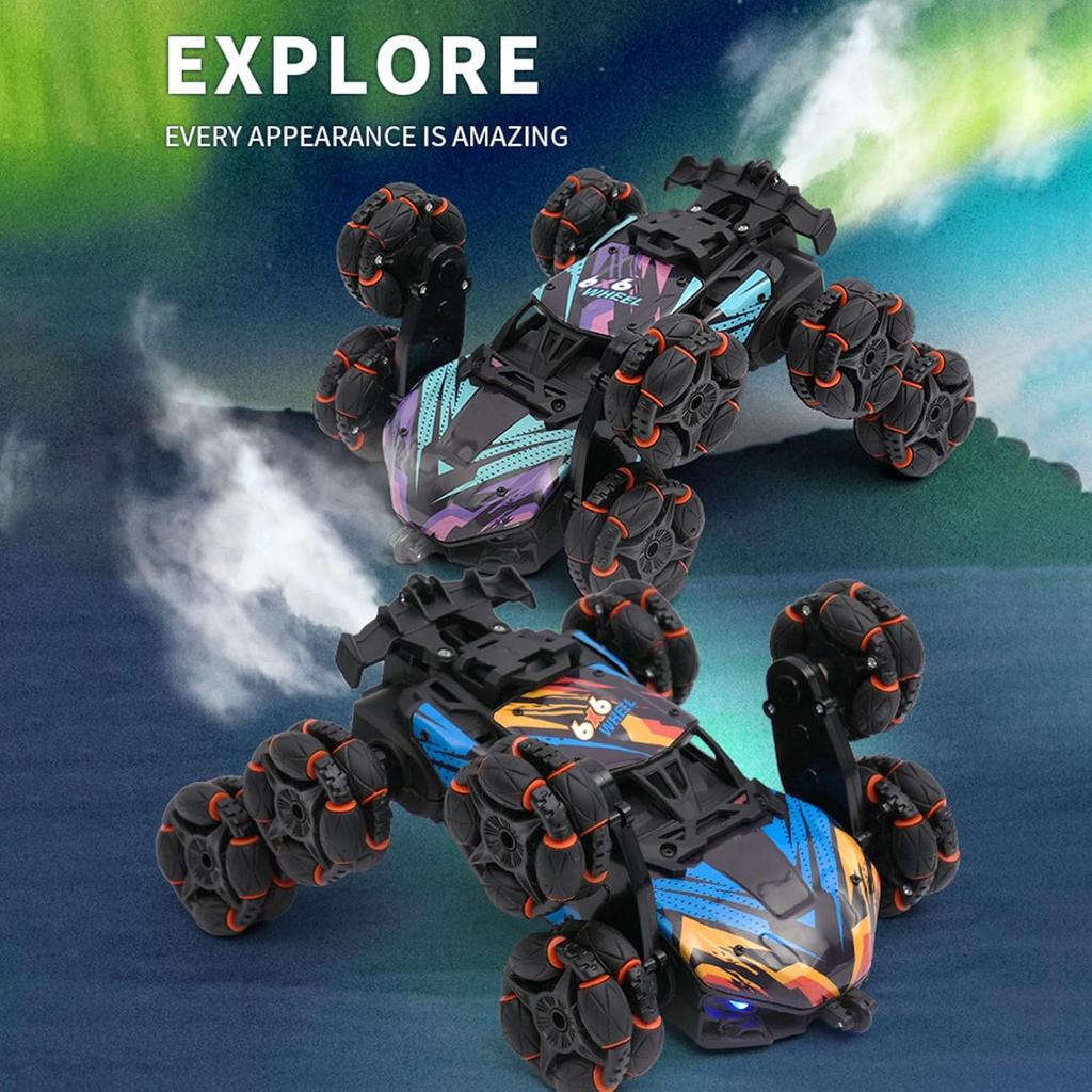 Scientoy Remote Control Car, 2.4Ghz RC Stunt Car Toys for Boys Girls Ages 6-8-10 with Lights Music Spray, 8 Wheels All Terrain R