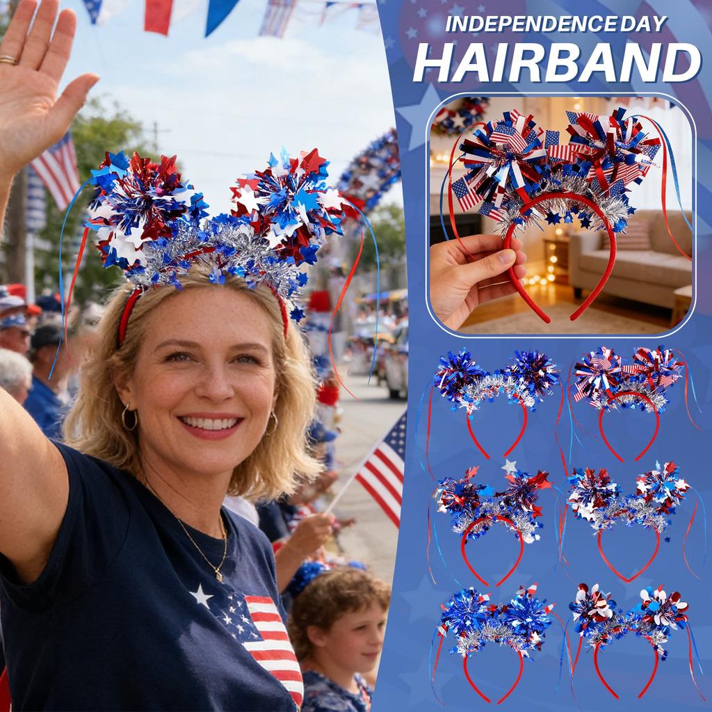 Patriotic Headbands With Stars Balloons, Red Blue, 4th Of Party Accessories, Independence Day Memorial Day Supplies