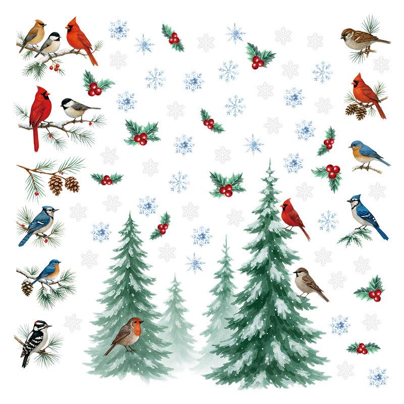 Christmas Decorations, Christmas Tree Branches, Red Birds, Christmas Birds, Glass Window Decorations, Stickers, Self-adhesive Wall Stickers