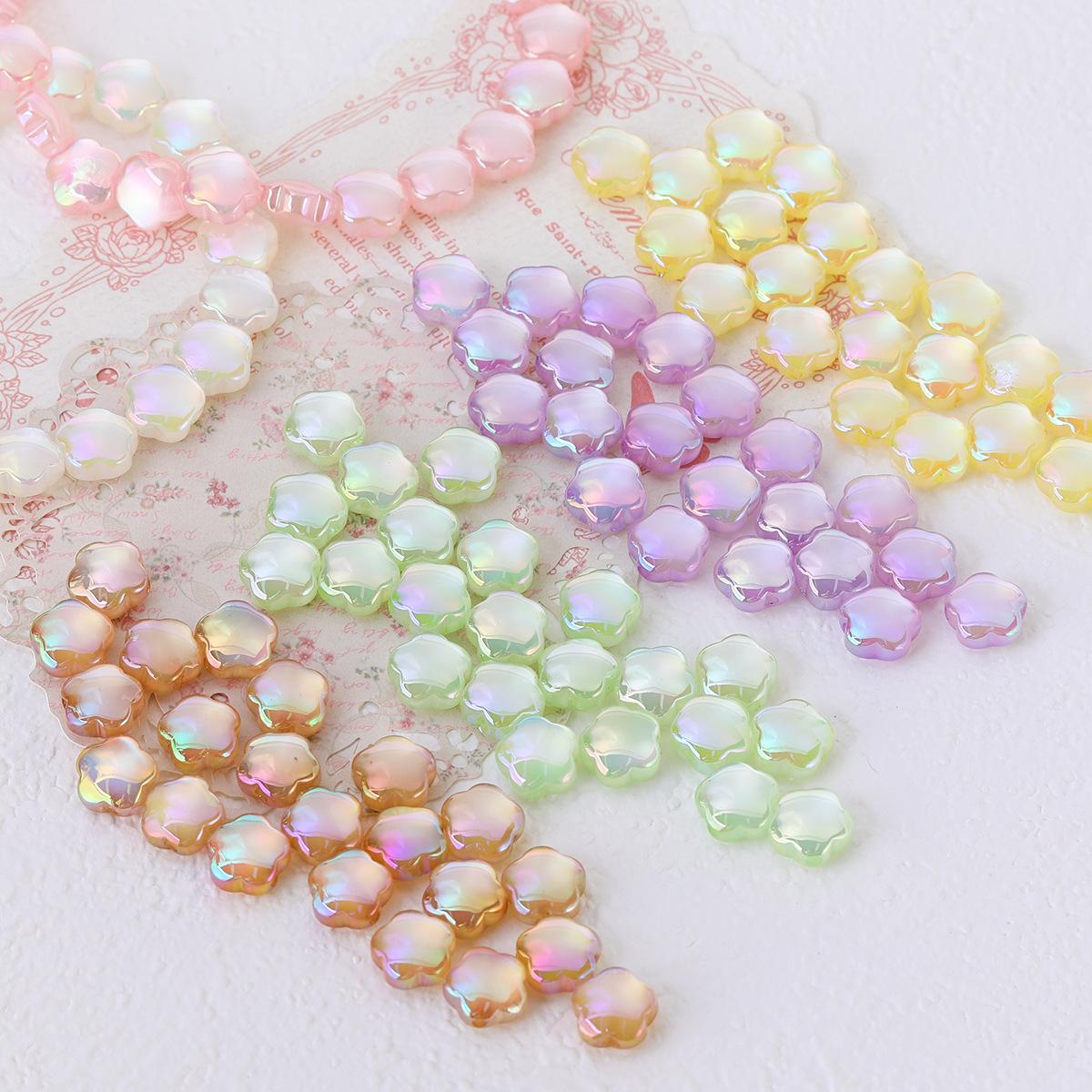 Iridescent Cat Eye Flower Beads, 10pcs Per Bag Acrylic Plum Beads, Straight Hole Spacer Beads for Handmade Phone Chain &Bracelet 5*10MM&1