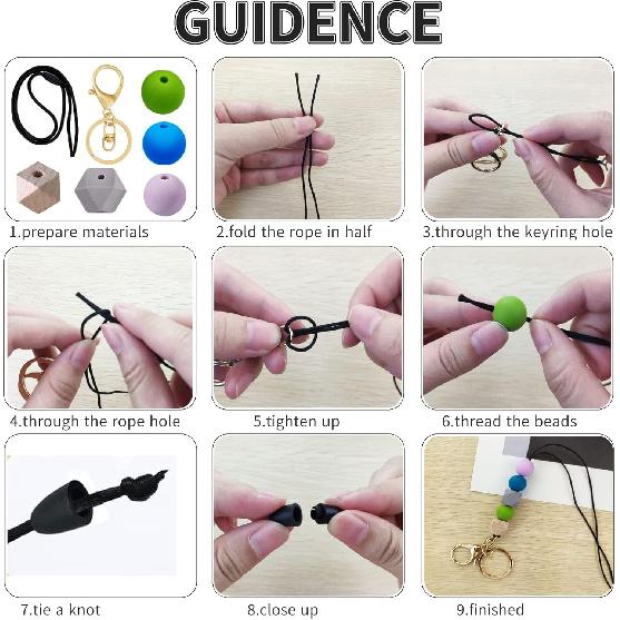 SHUANGART 5 Set Silicone Beads Lanyard Making Kit for ID Badges Key Cha, Classic Polygonal Beaded Lanyard Necklace for Teachers Students Office