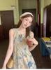 Ink painting vest dress niche design sense spring and summer new retro literary temperament new national style long dress