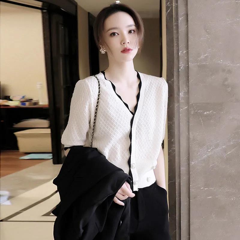 Women's Summer Medium-sleeved Temperament Thin Knitwear Elegant and Beautiful Slim Top