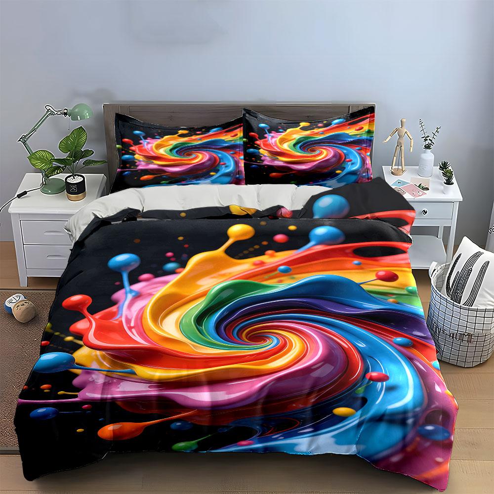 Rainbow swirl with splashes. Bedding sets Duvet cover sets Duvet covers Pillowcases(1 * Duvet Cover 2 * Pillowcases, without duvet insert)