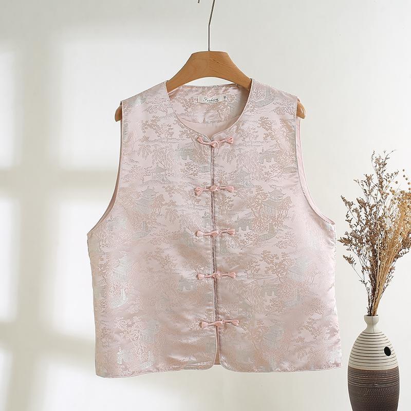 

Button Jacquard Sleeveless Vest Vest Women s Spring 2025 High-end Fashion Loose Top M ([Recommended below 50kg]) рожевий