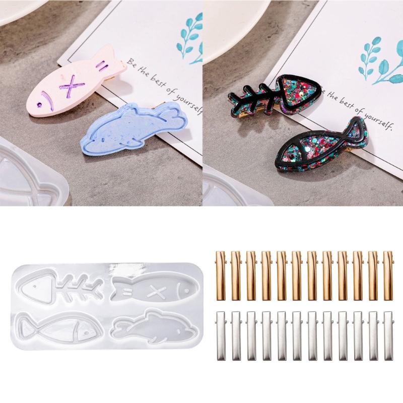 Silikonharzform Haarspangenformen Silikon-Gießwerkzeuge für Epoxidharzkunst Mädchen DIY Haarspange Anhänger Schlüsselanhänger