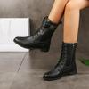 Retro Women's Boots Round Toe Womens Mid Calf Boots Large Size Zip Motorcycle Boots Low Heel Women Shoes Trend New