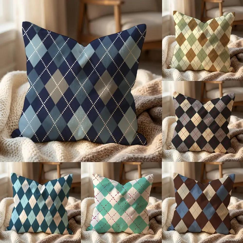 Argyle Texture Cushion Cover MultiScene Pillow Cover for Home Car Reversible Soft Durable for Daily Use