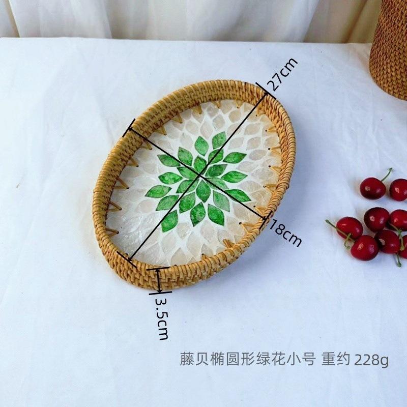 Rattan Fruit Plate Fruit Basket Oval Hand-woven Shell Tray Household Living Room Snack Desktop Storage Trays Home Decoration