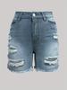 Ripped Raw Hem Denim Shorts, Distressed Washed Blue Denim Shorts, Women's Denim Jeans & Clothing