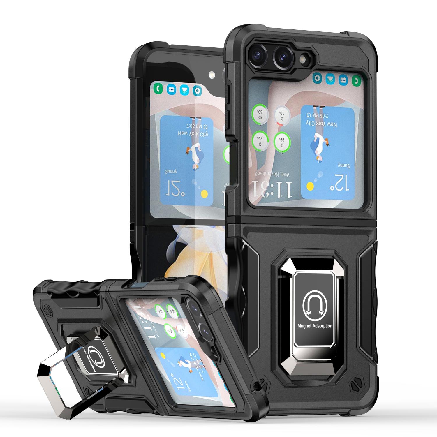 

Чехол Armor Heavy Duty Defender для Samsung Galaxy Z Flip 6 5 4 3 Противоударный чехол с металлическим кольцом и магнитной подставкой, полный защитный чехол For Galaxy Z Flip 6 чёрный