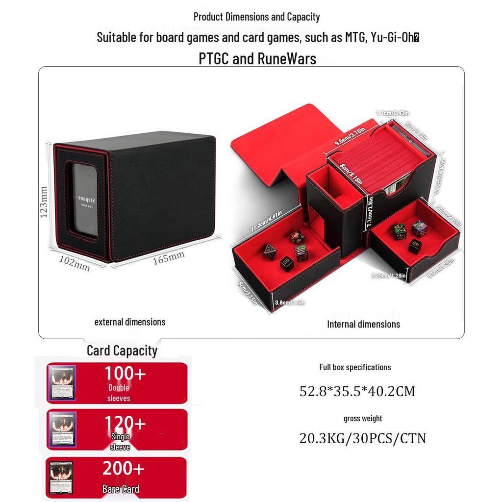 Transformable Dice Tower & Card Storage Box with Window Display for 100+ Double-Sleeved Cards - Ideal for Pokemon, Board Games, and RPGs
