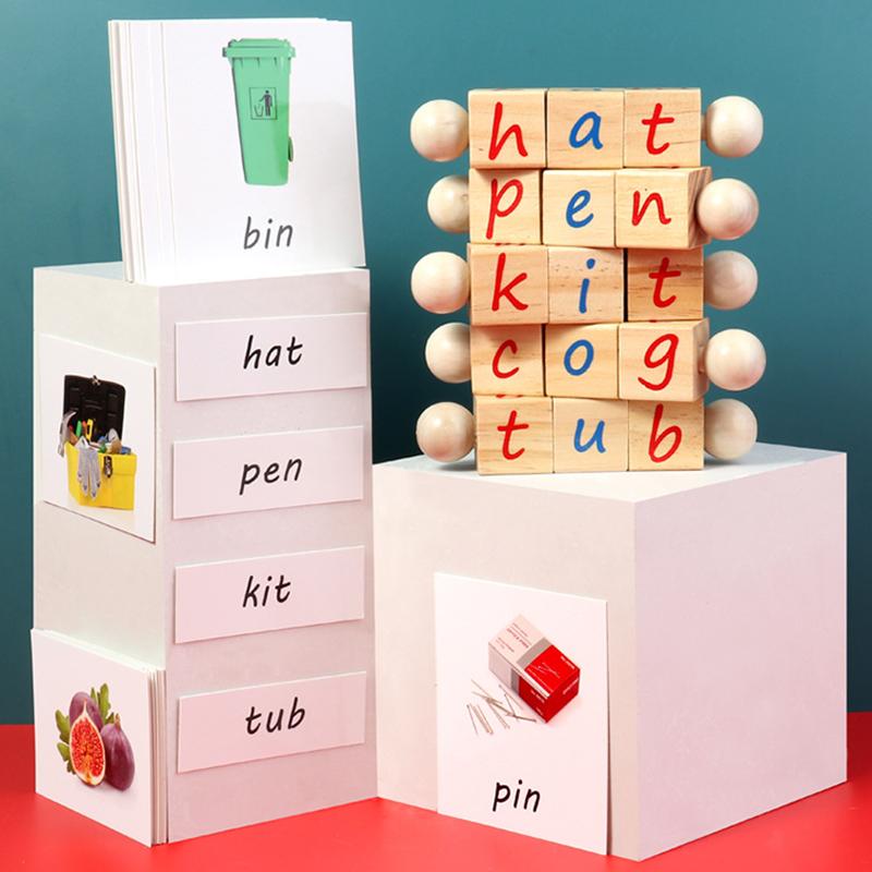 Montessori Alphabet Wooden Phonetic Reading Blocks Firs Production Process For Kids Toddlers