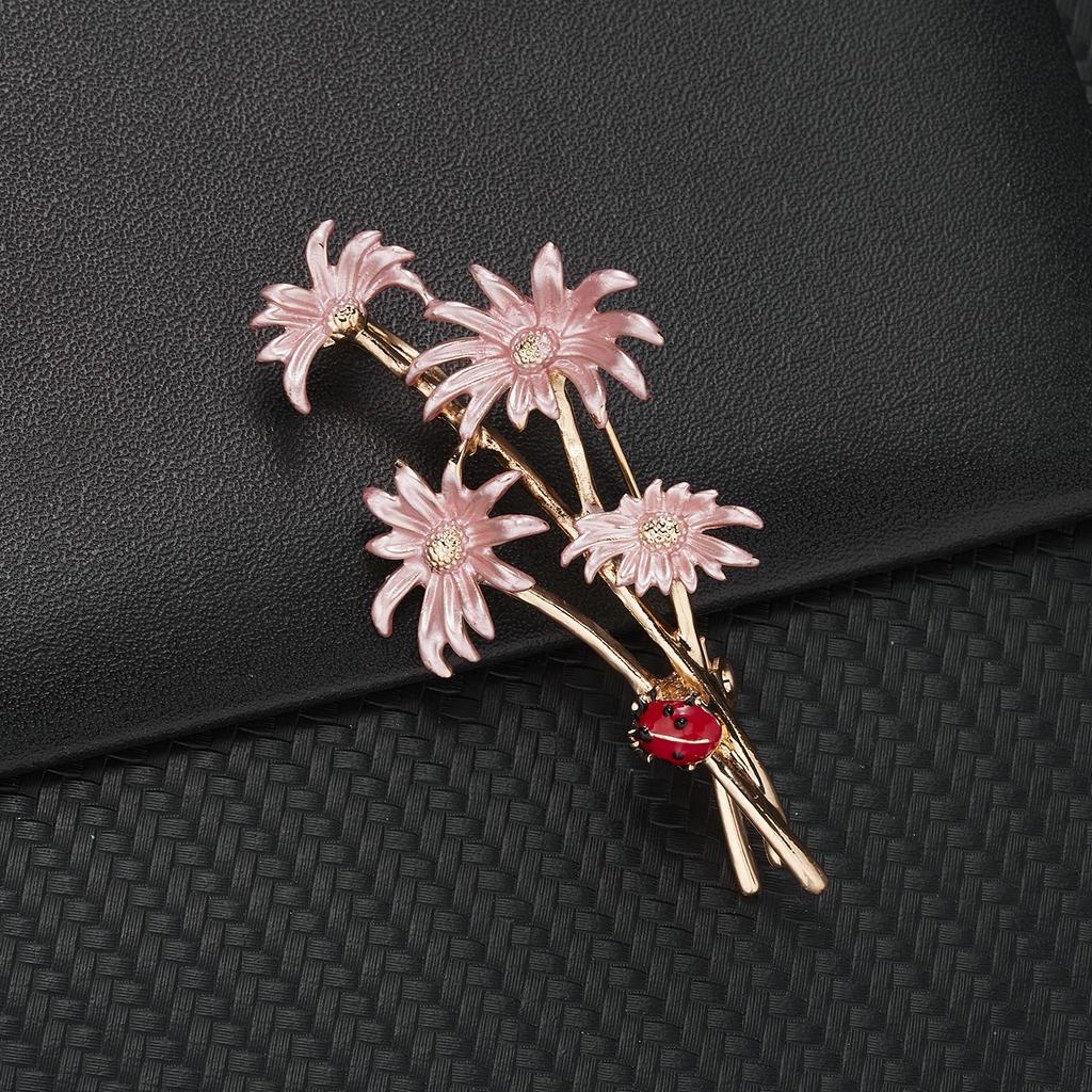 Rinhoo Flower Leaf Plant Pin Daisy Sunflower Pomegranate Flower Magnolia Beetle Daffodil Bouquet Enamel Brooch Wedding Jewelry