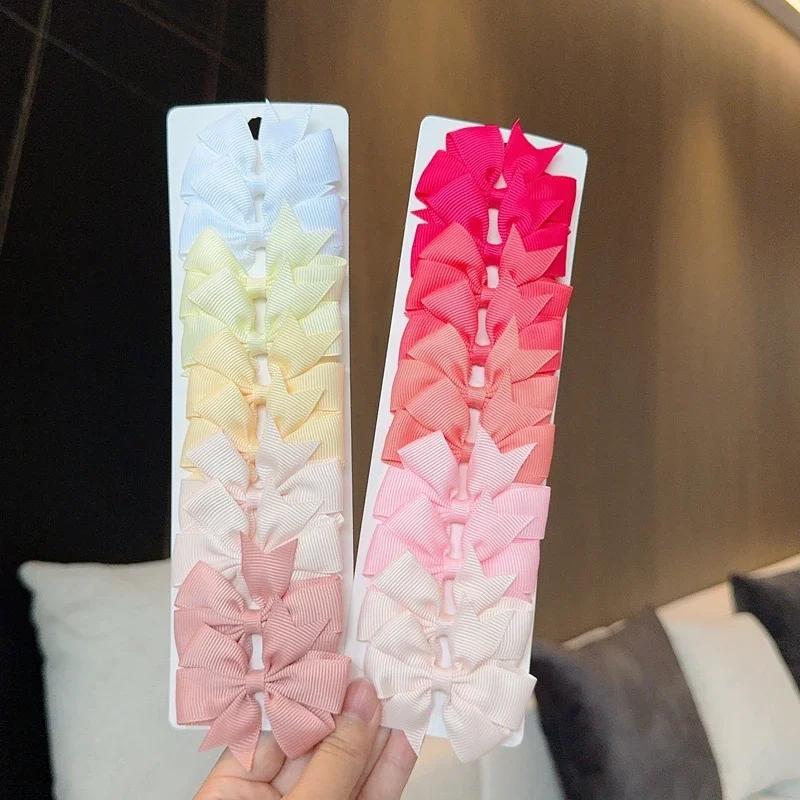 10Pcs/Set Colorful Grosgrain Ribbon Bow Hair Clip Girls Lovely Cheer Bowknot Hairpin Barrettes Headwear Baby Hair Accessories