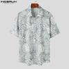 INCERUN Men Hawaiian Floral Print Short Sleeve Shirts Casual Buttons Down Tops