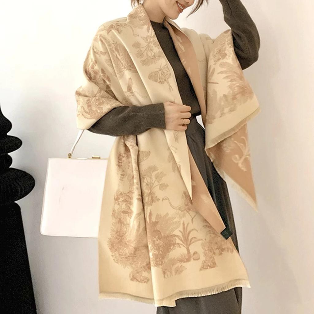 Elegant Floral Cashmere Scarf Women Winter Warm Shawl Thick Luxury Blanket Wrap Pashmina Bufanda Fringes Foulard Long Muffler