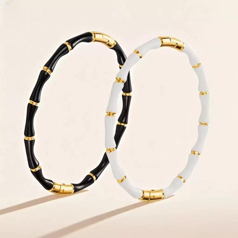 Stylish Colorful Bamboo Joint Bangle Stainless Steel Enamel Bracelet Non-Fading Simple Stainless Steel Bangle Trendy