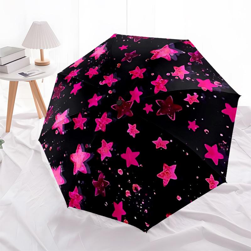 1pc Pink Star Sequins Automatic Opening and Closing Folding Umbrella with 8 Iron Ribs - Portable, Foldable for Travel yy251124118