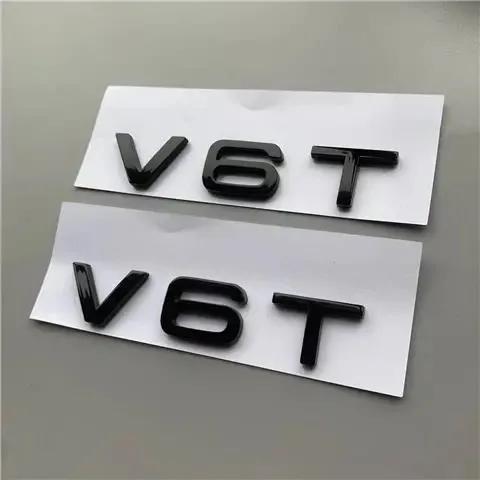 2PCS V6T V8T Emblem ABS 3D Badge Leaf Label V10 V12 Side Label for Audi A4L A5 A6L A7 Q3 Q6 Q7 Car Label Displacement Sticker