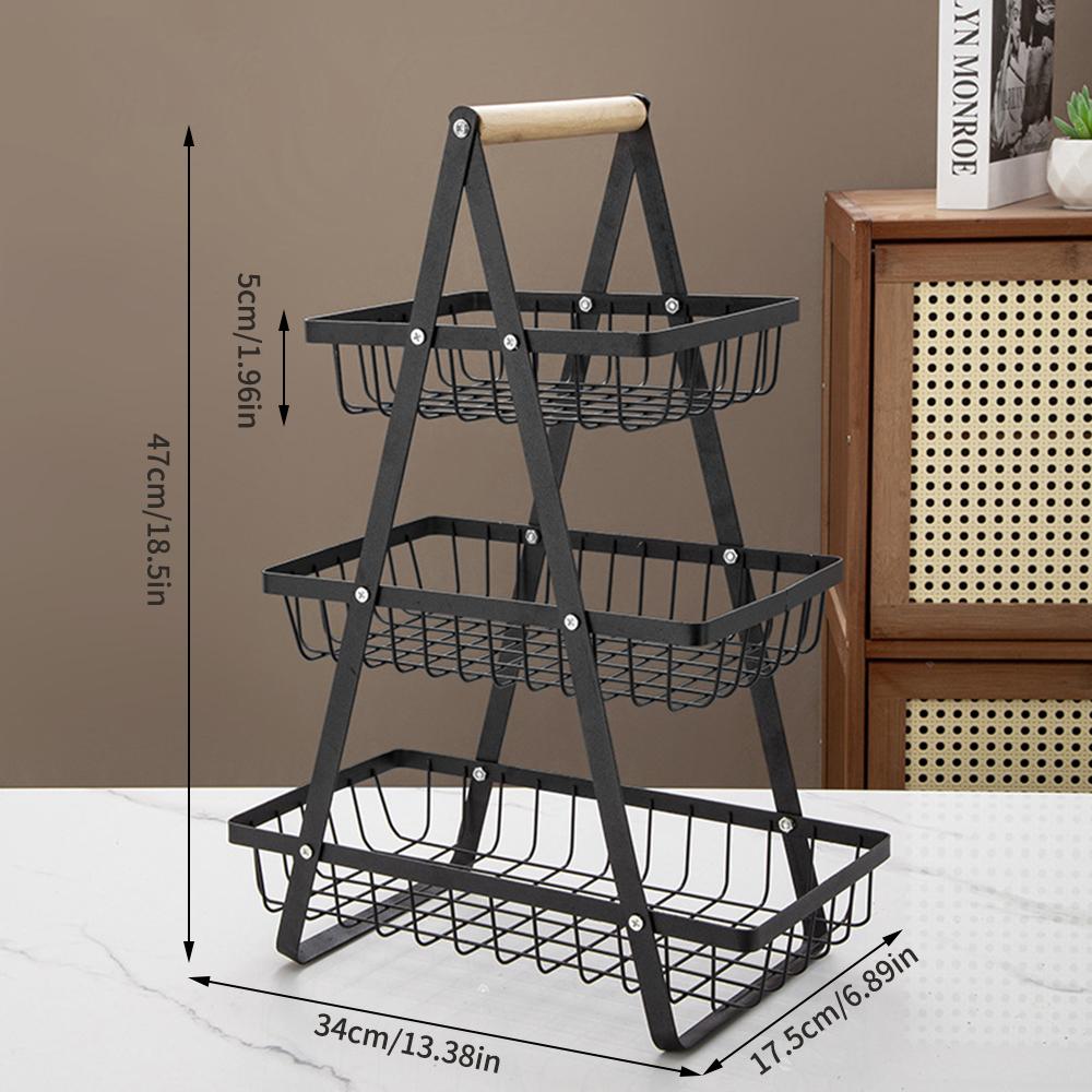 2/3-Tier Metal Fruit Basket Stand Foldable Kitchen Countertop Organizer For Vegetables Snacks Bread Storage Living Room Storage