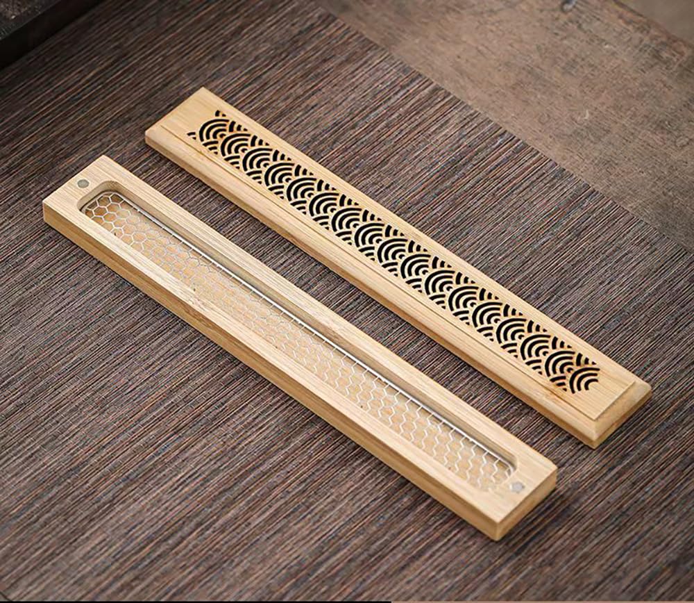 Cedar Eight Horizontal Incense Holder, Stylish Japanese Retro Style, Cute Interior Decor, Incense Stick Holder (Wave Pattern)