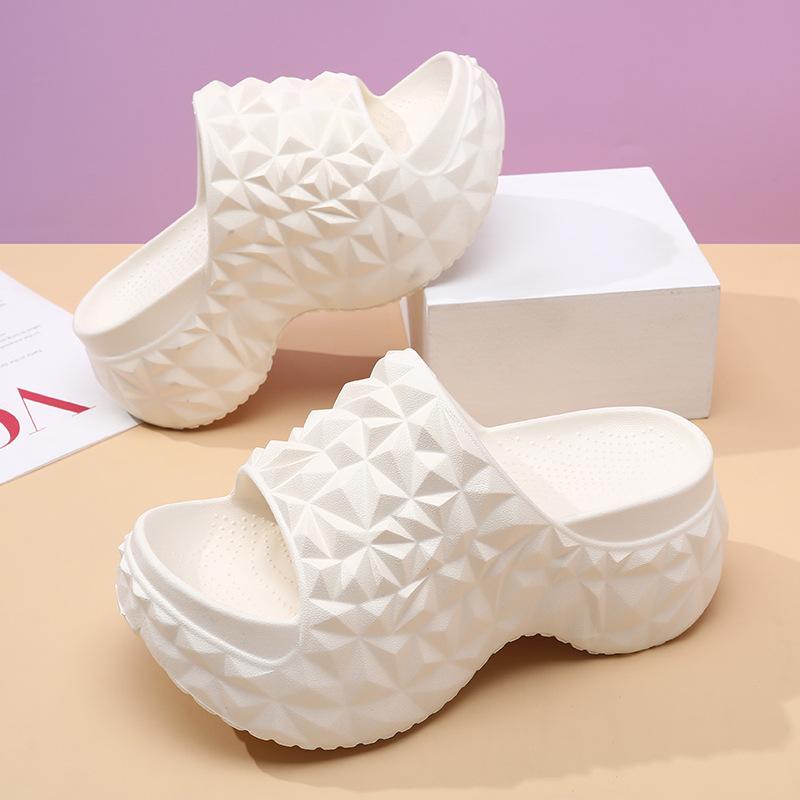 High-heeled sandals women's high-end sense, summer wear thick bottom heightening one-word drag non-slip, wear-resistant and breathable eva slippers ·