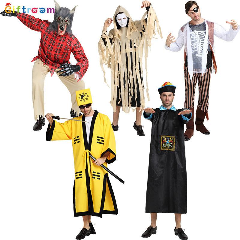 Halloween Scary Costume For Men Featuring A Bewitching Taoist Robe And Hat