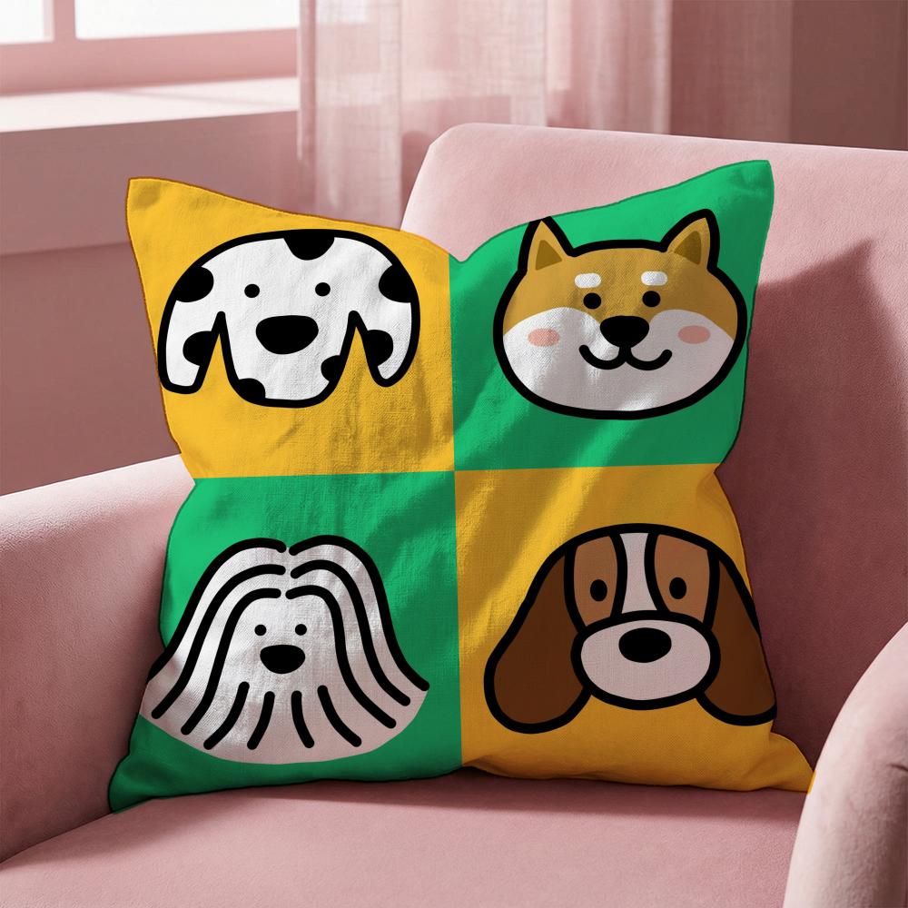 Cartoon Simple Cute Dog Cushion Cover Multi-Scene Pillow Cover for Home & Car - Reversible, Soft & Durable for Daily Use