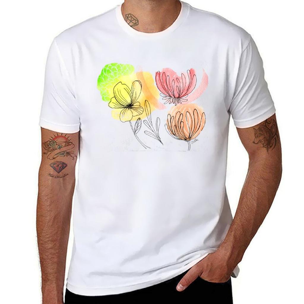 Watercolor Abstract Spring Flowers Tshirt Casual Everyday Short Sleeve Tshirt