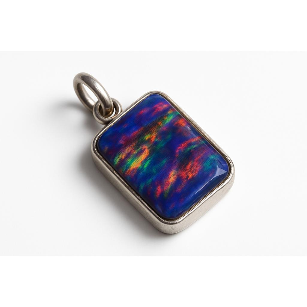 23.25 Ct Aurora Fire Opal Checker Emerald Certified 925 Sterling Silver Pendant