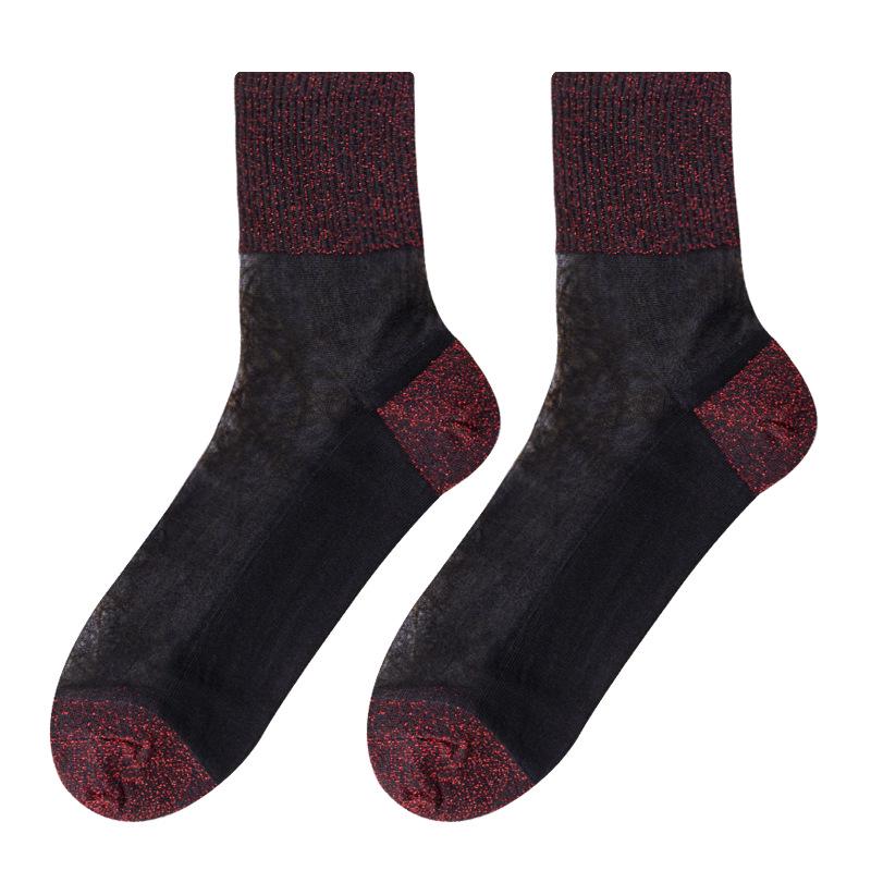 Women's Crystal Silk Stockings: Sexy Japanese Style, Non-slip Korean Design, Transparent Gold & Silver Thread, Mid-calf Socks