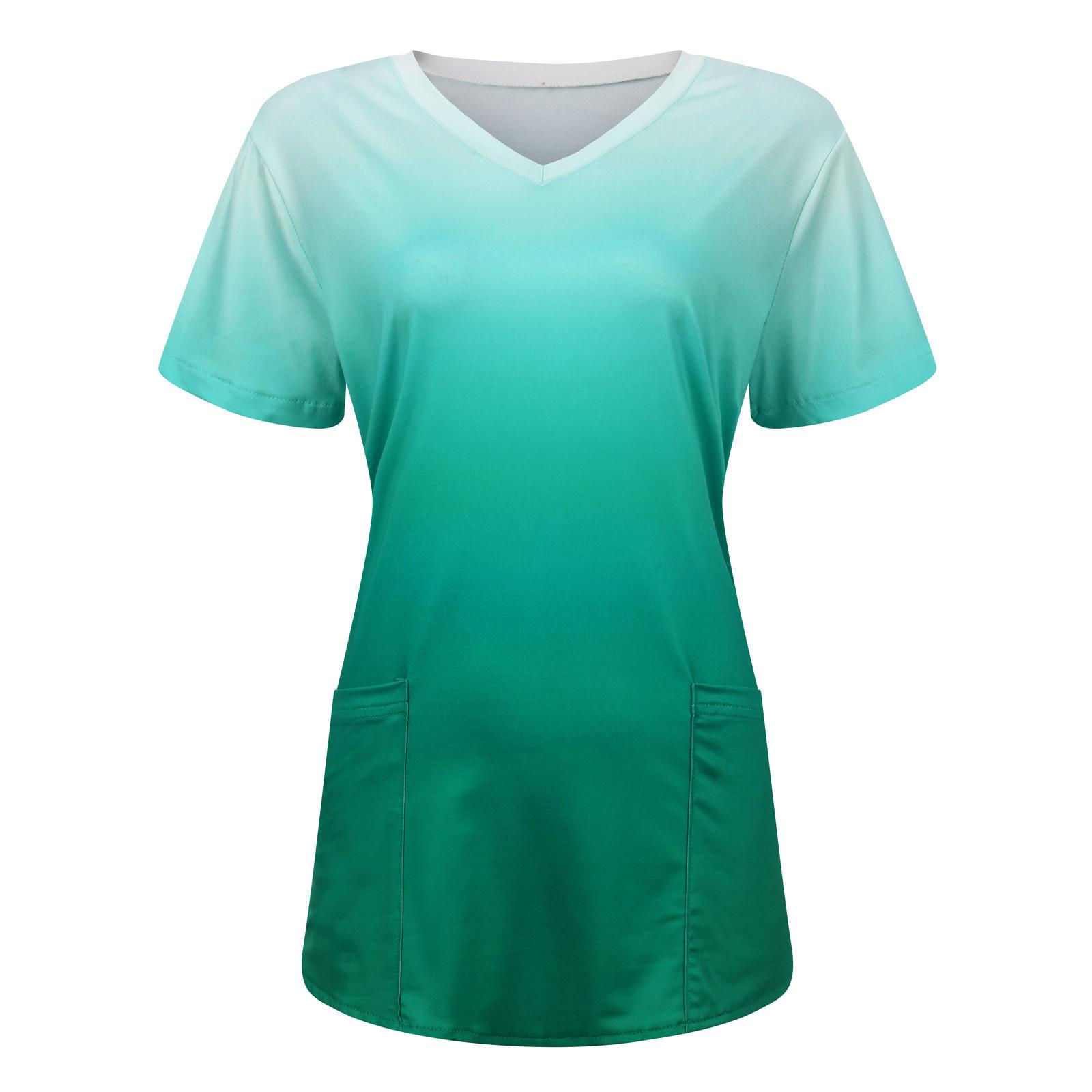 

Женская модная футболка с v-образным вырезом и карманами и короткими рукавами, одежда для медсестер L зелёный