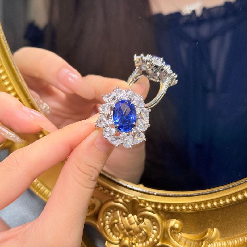 Elegant Simulated Sapphire & Diamond Water Drop Adjustable Ring for Women Adjustable Open Ring
