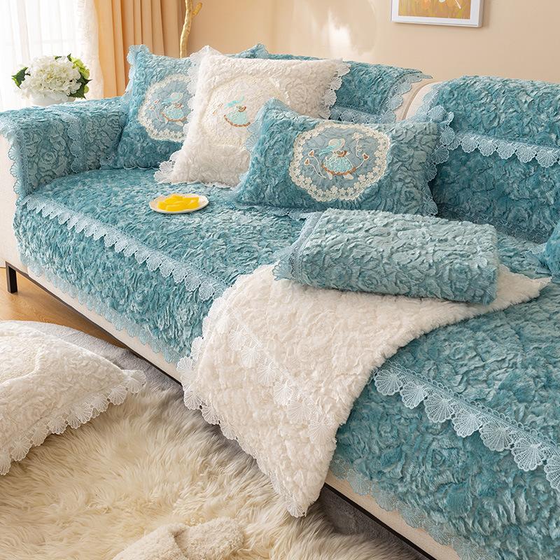 Rose Fluff Sofa Cushion Autumn And Winter Thickened Non-Slip Warm Sofa Cushion Set Winter Sofa Cover