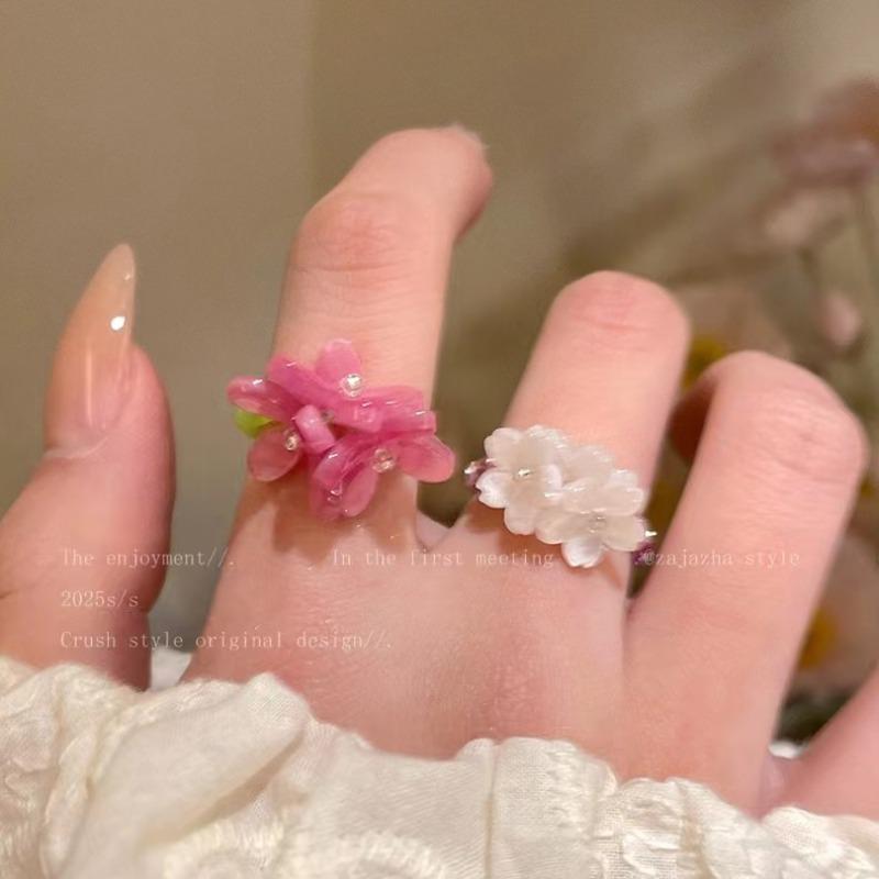 Flower Stacked Flower Ring for Women In Early Spring Countryside Style Elastic Beaded Finger Ring