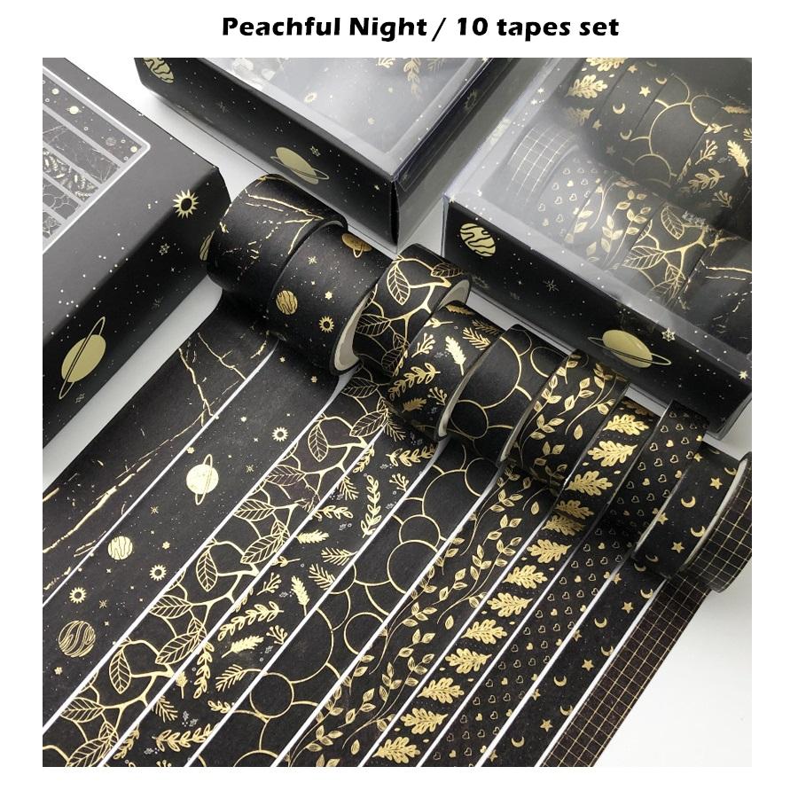 

10pcs Gold Washi Tape Set Bronzing Masking Tapes Stickers Decoration Adhesive Stationary A6742