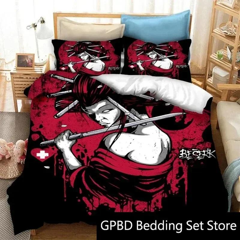 3D Print Japanese Geisha Samurai Bedding Set Double Twin King Duvet Cover Comforter Pillowcase Boys Girls Adults Bedroom