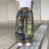 Mens Distressed Wide-Leg Denim Pants Loose Fit Streetwear Cargo Style Casual Jeans