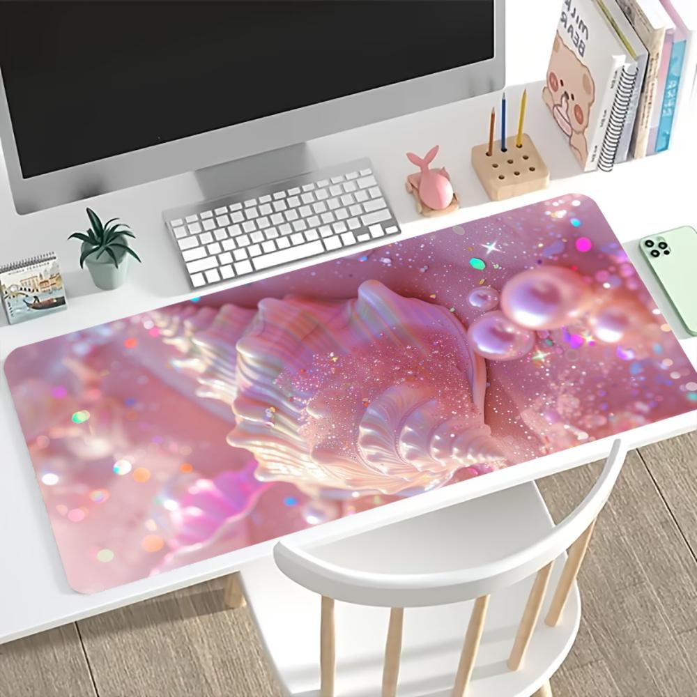 Pastel Starfish Seashell Large Gaming Desk Mat Non Slip Mousepad Stitched Edge Laptop Keyboard Coastal Design