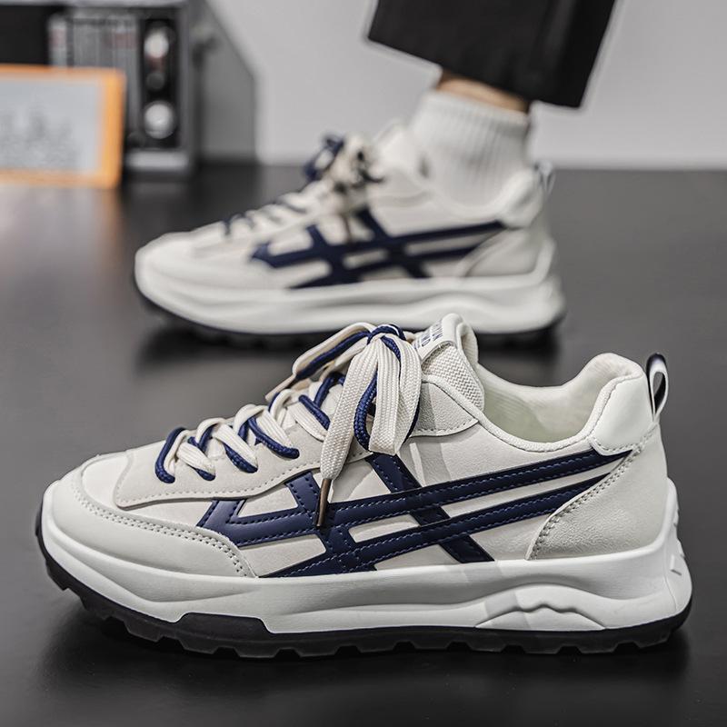 Men's shoes spring trendy brand versatile student casual leather surface sports running thick sole heightening dad trendy shoes non-slip new models