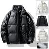 Men's Trendy PU Leather Stand Collar Down Jacket - 90% White Duck Down, Warm Casual Outerwear for Autumn/Winter