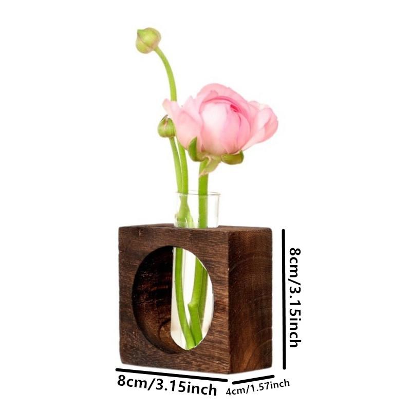 Hydroponic Plants Container with Wood Frame Transparent Glass Test Tube Vase Flower Pot Home Tabletop Bonsai Decorations Crafts