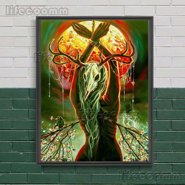 Gotycka Konstelacja Wiedźma Surrealistyczny Wydruk Sztuki Czaszki Dekoracja Ścienna Sztuka Płótno Malowanie Wystrój Domu Straszny De Wicca Plakat Wydruk Bez Ramki